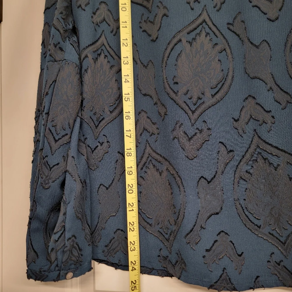 ANN TAYLOR LOFT Teal Blue Patterned Balloon Longsleeve Shirt Medium Petites - Picture 9 of 9